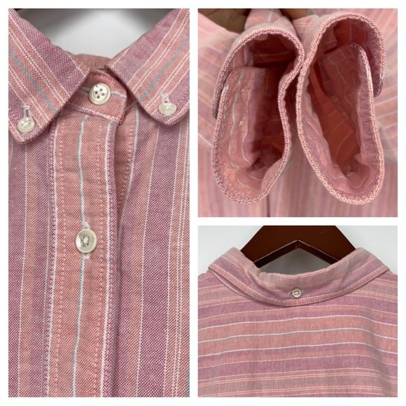 L.L. Bean Pink Blue Striped Long Sleeve Button Down Shirt Semi Casual Size Large - Picture 8 of 16